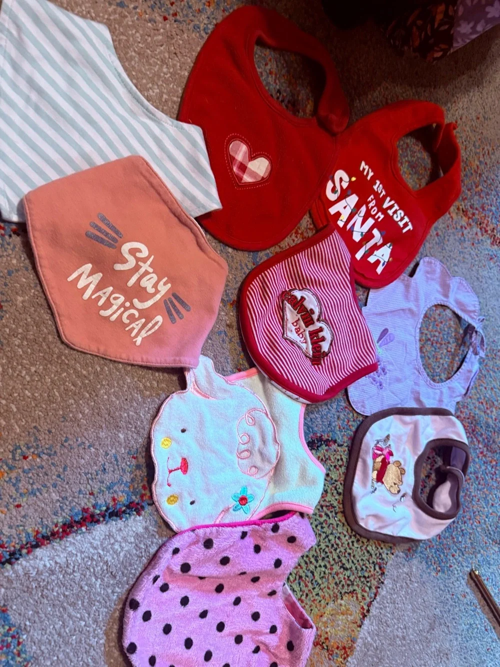 Large Lot of Baby Girl Bibs / Calvin Klein Pink Camouflage / Winnie the Pooh etc